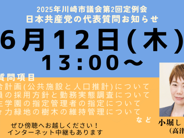 2025年第二回、川崎市議会定例会での代表質問